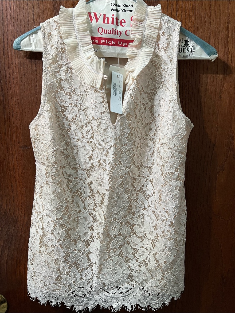 J. Crew Cream Lace Sleeveless Top with Ruffle Collar